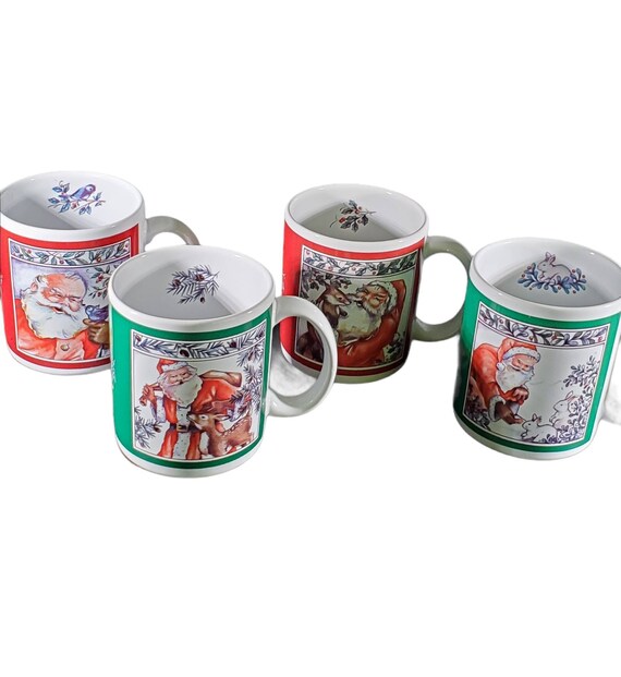 Vintage Santa's Friends Stoneware Christmas Coffee Mug Set of 4 - Etsy