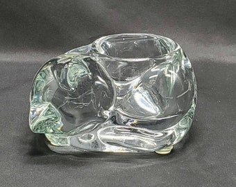 Vintage Indiana Clear Glass Sleeping Cat Kitten Votive Candleholder