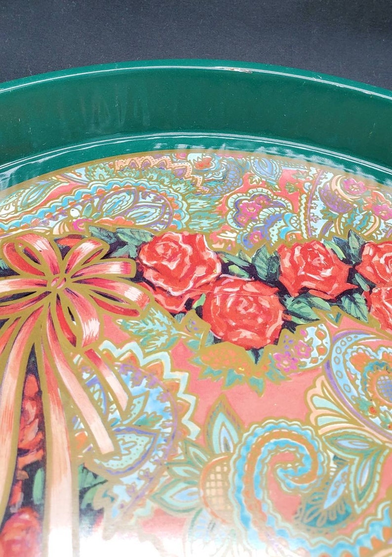 Vintage Metal Tin Serving Tray Roses and Heart Wreath Motiff Etsy