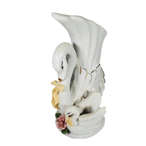Porcelain Swan Bud Vase Applied Flower
