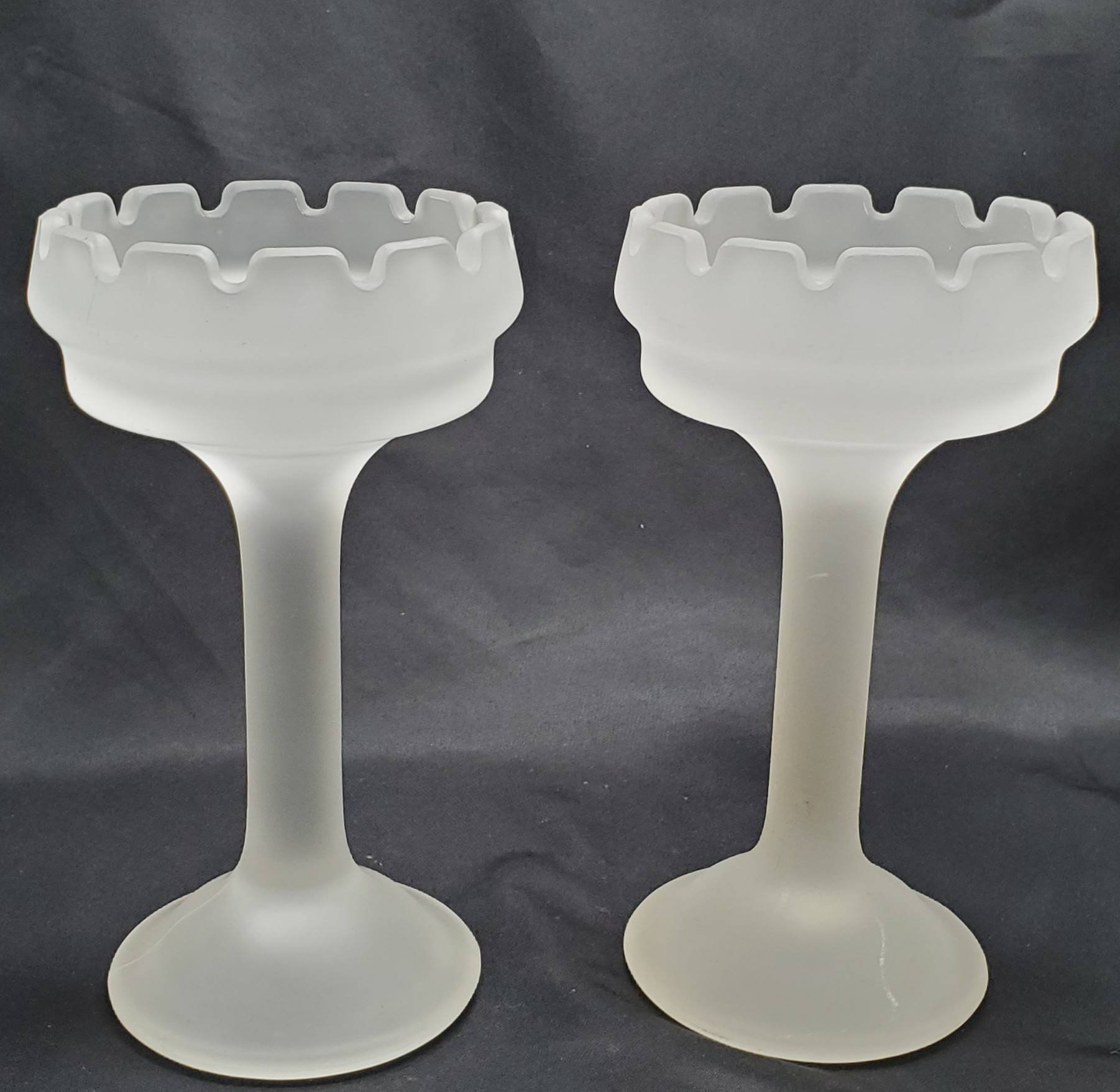 Vintage Partylight Castle Turret Style Frosted Glass Candlestick Holders