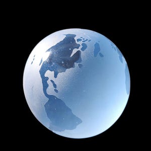Frosted Blue World Globe Glass Paperweight Figurine