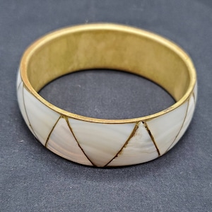 Bracelet Vintage Incrustation Nacre et Laiton