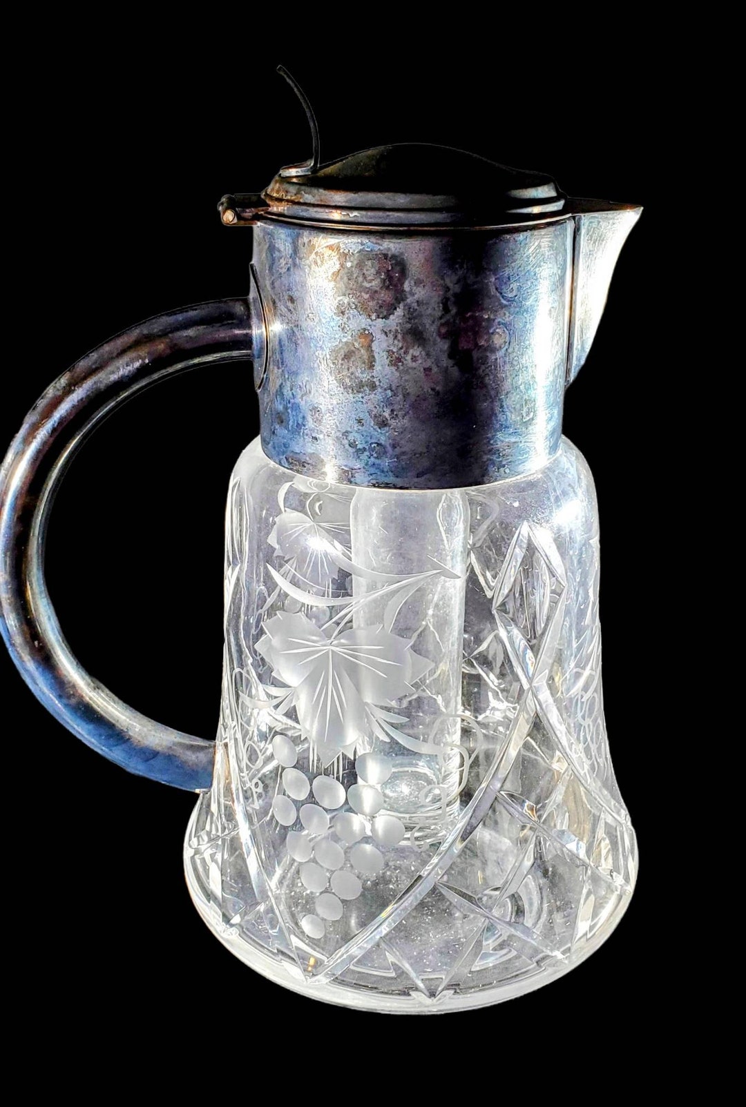 Vintage Cut Crystal Pitcher Decanter With Ice Chamber Germany Etsy