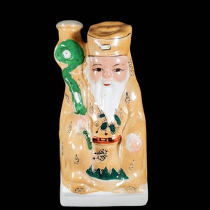Vintage Peach Lusterware Chinese Wise Man Decanter