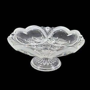 Frosted Design Clear Glass Pedestal Compote Dish