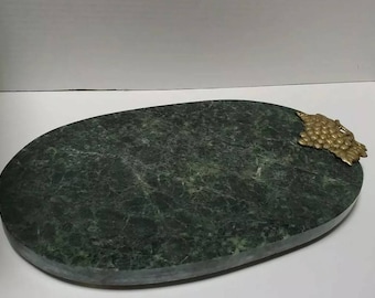 Oblong Oval Serving Marble Cheese Cutting Board Brass Grapes