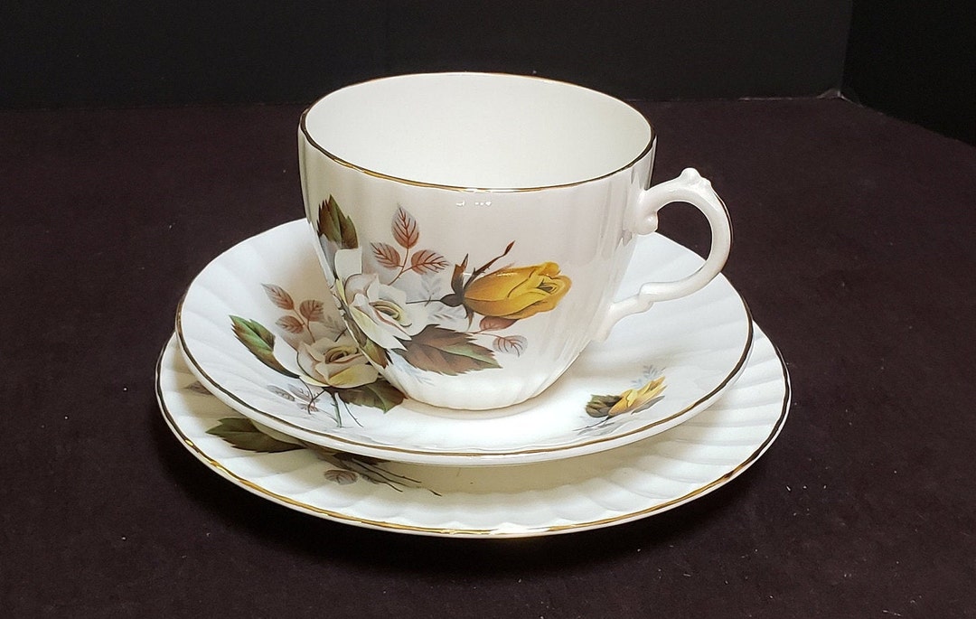 Royal Sutherland Fine Bone China Tea Cups and Saucer and Dessert Plate