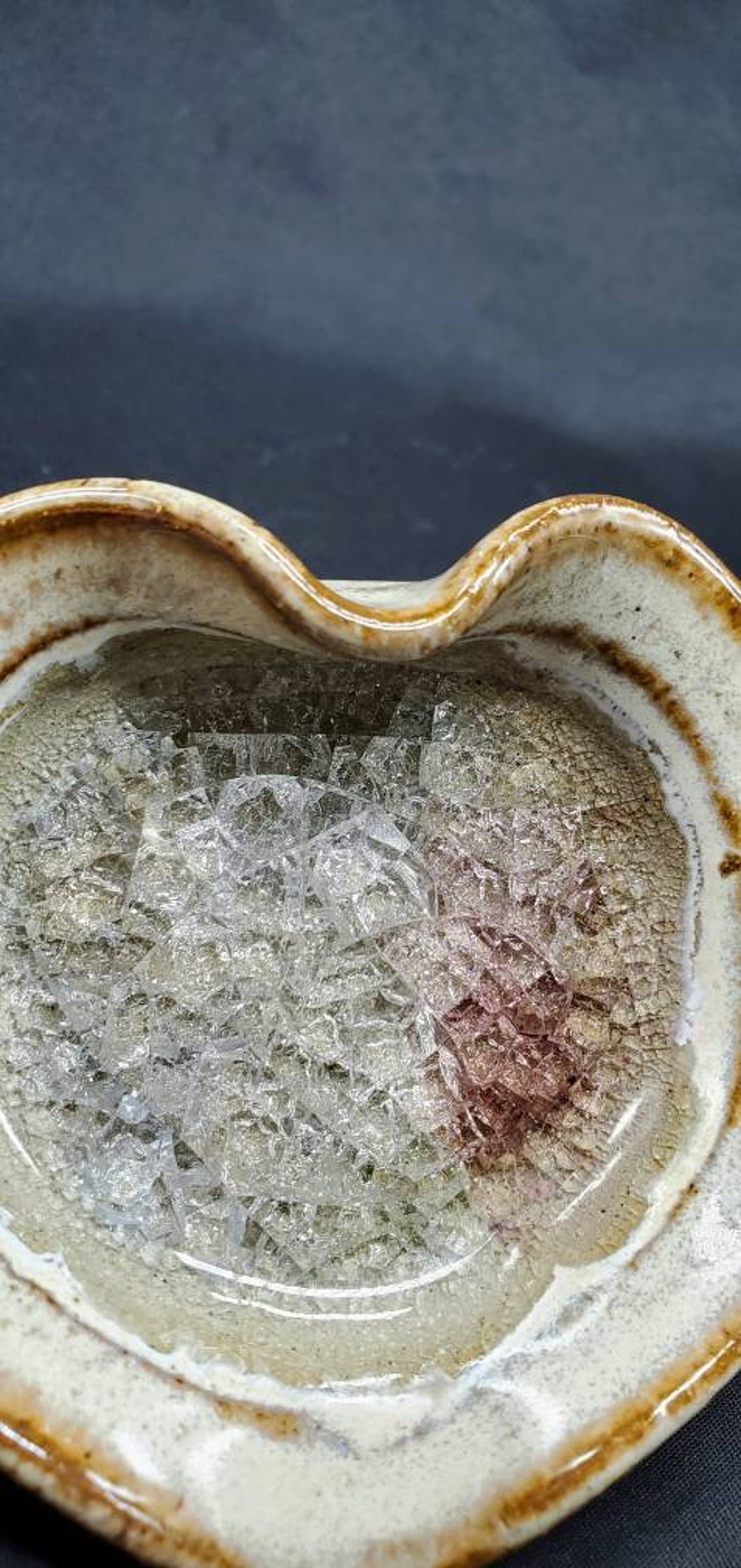 Ceramic Crushed Glass Pottery Heart Dish Etsy