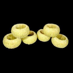 Chartreuse Light Green Beaded Glass Napkin Rings Set of 6