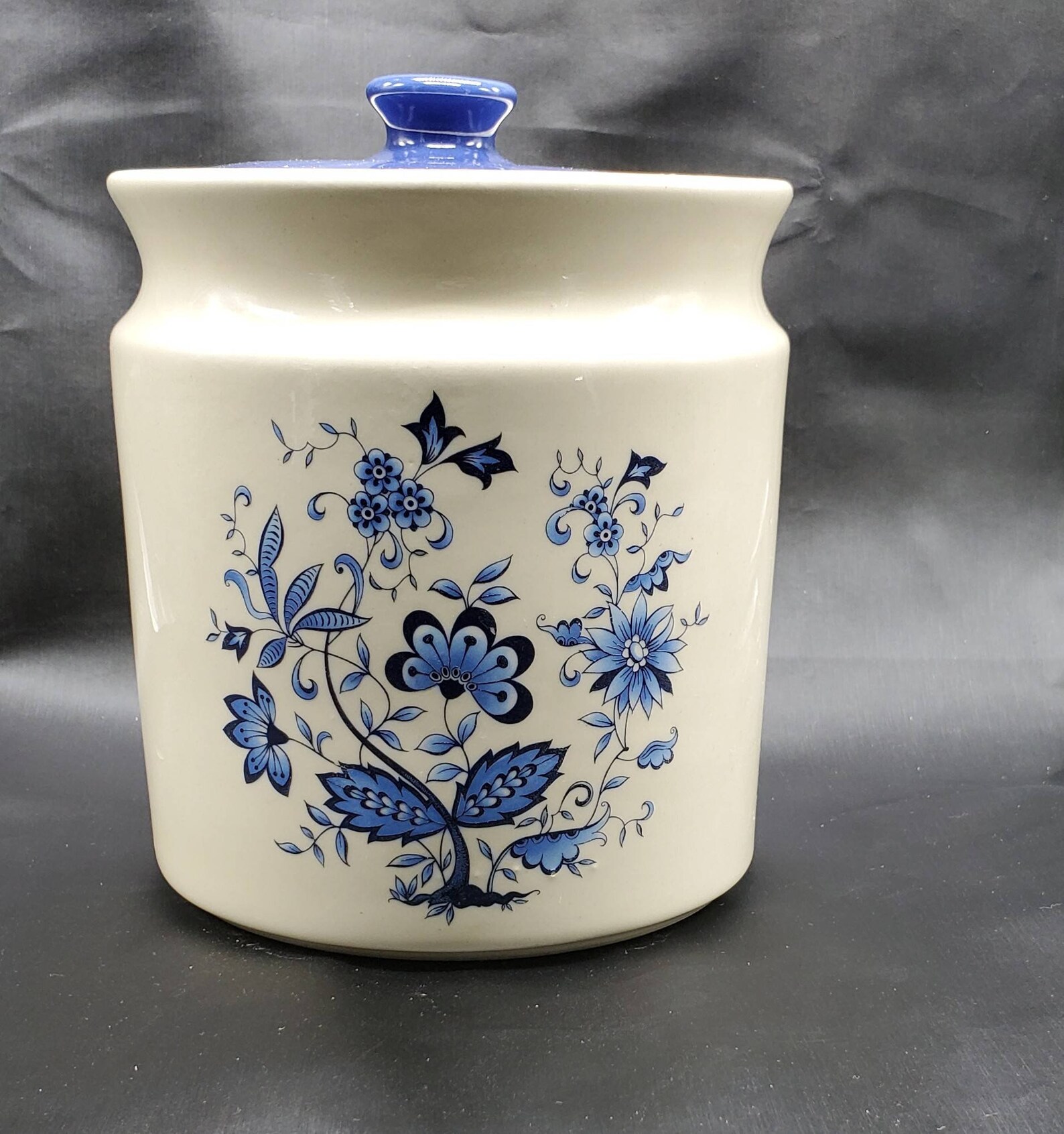 Blue and White Pottery Biscuit Cookie Jar Etsy