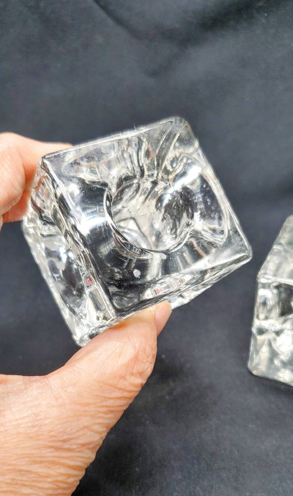 Clear Glass Ice Cube Taper Candle Holders Etsy