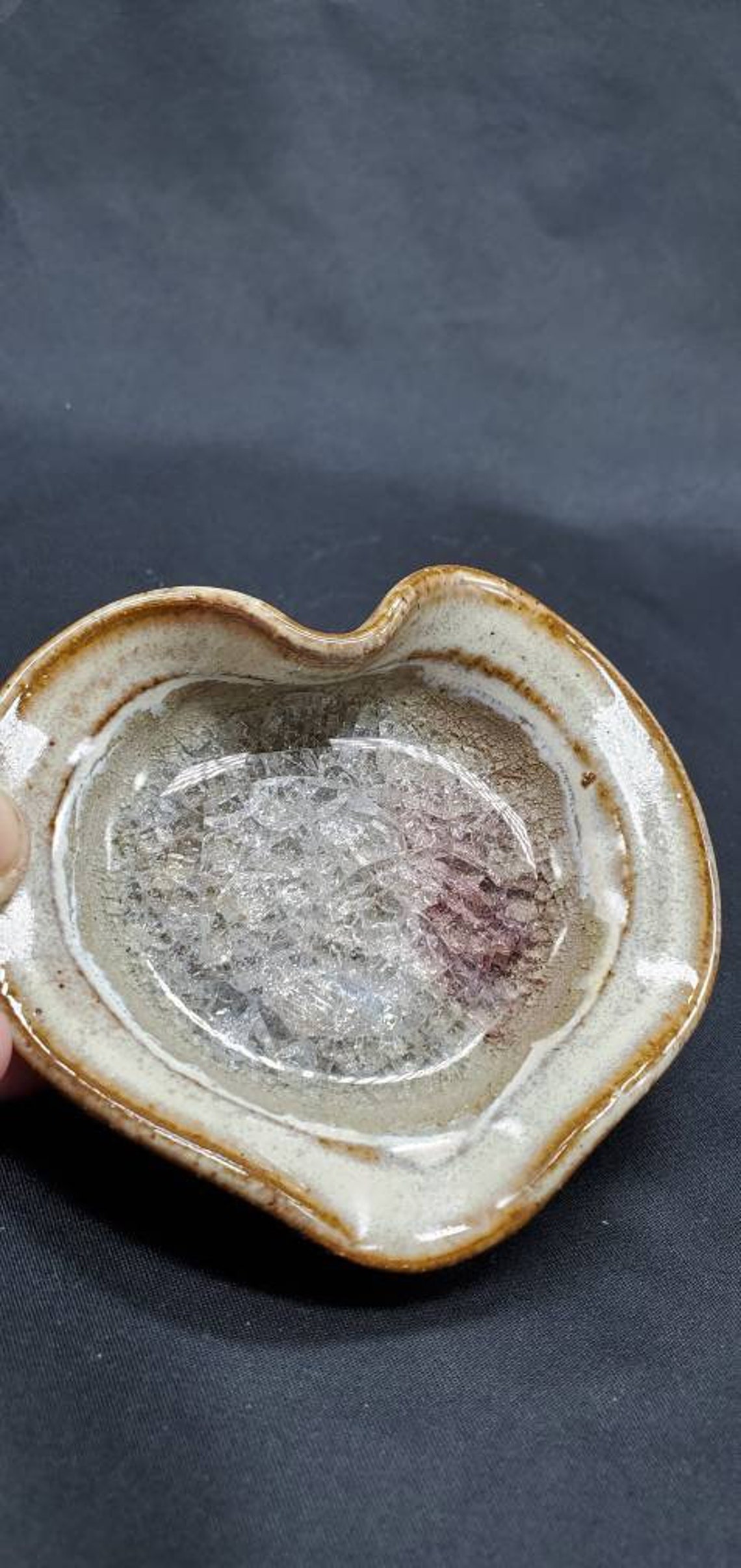 Ceramic Crushed Glass Pottery Heart Dish Etsy