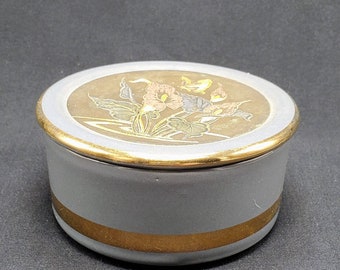 Chokin Grün Grau Gold Schmetterling und Florals Schmuck Schmuckkästchen Teller