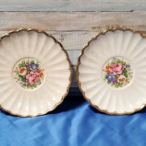 Vintage QUBAN ROYAL 22K Gold Trim Tea Cup Saucers by Royal China Inc. Set of 2