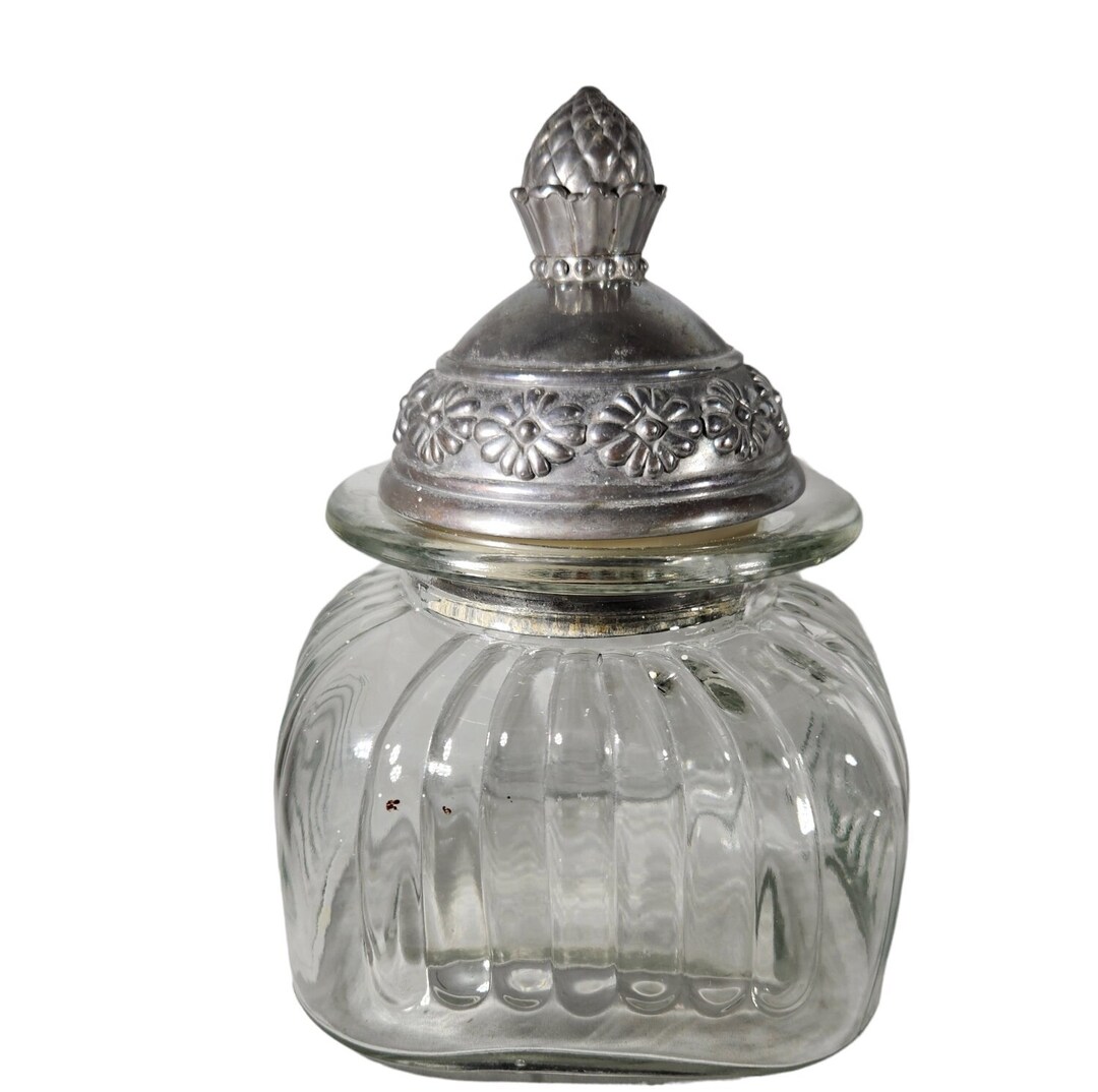 Artland Large Clear Ribbed Glass Canister Jar Pewter Lid Etsy
