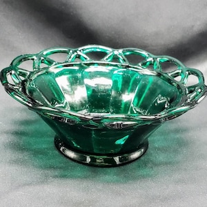 Reticulated Deep Green Glass Candy Dish Compote