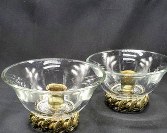 Clear Glass and Metal Elegant Taper Candlesticks Holders Set of 2