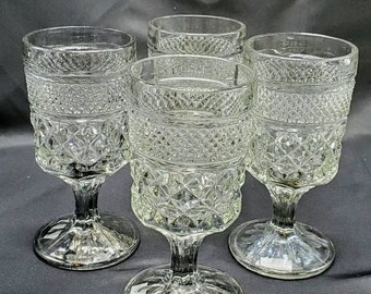 Anchor Hocking Wexford Smoke Grey Diamond Point Pedestal Goblets Set of 4