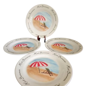 Trisa Melamine Hot Summer Beach Poolside Themed Dessert Plates Set  Vintage 80&#39;s