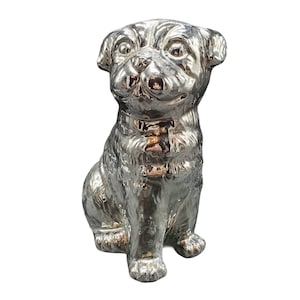 Silver Finish Ceramic Sitting Pug Dog Statue