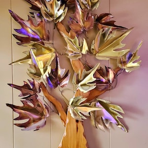Mix Metal and Wood Maple Leaf Tree of Life Wall Hanging Decor