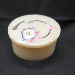 Alabaster Ring Box with Abalone Shell Inlay Floral Design