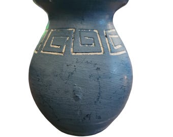 Jarrón de cerámica de arcilla azul con decoración del suroeste