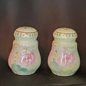 Vintage Porcelain Salt and Pepper Shakers Pink Flowers Gold Gilding