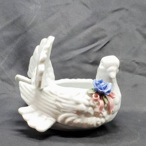 Fine Porcelain DOVE Planter Figurine Applied Flowers