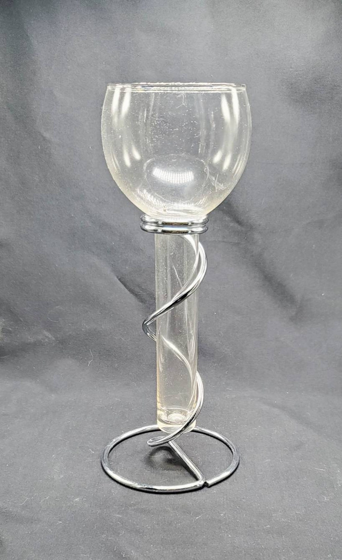 Floating Clear Glass Taper Candle Holder With Metal Stand Etsy