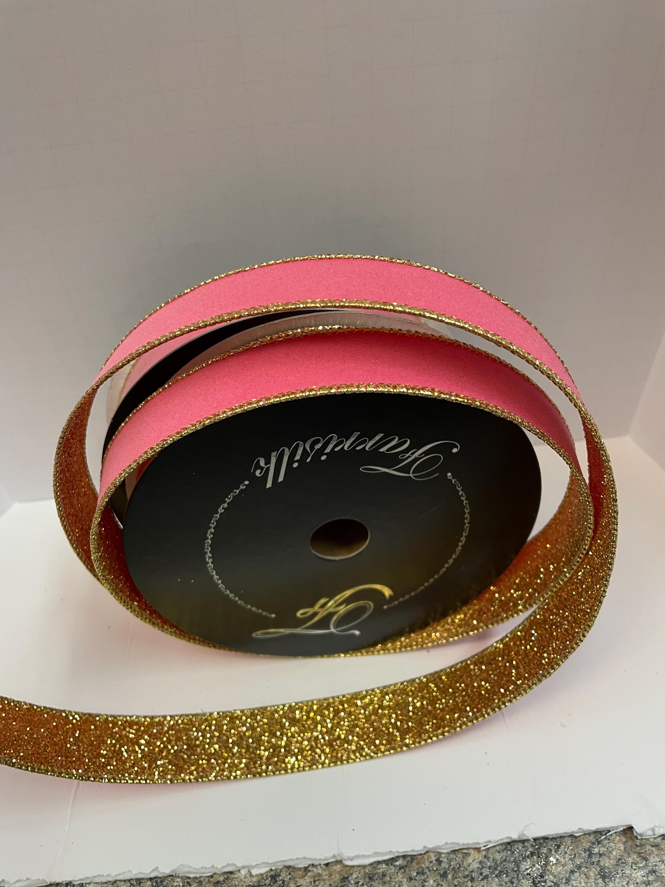 Farrisilk 1 Inch Velvet Ribbon -pink and Gold - Etsy