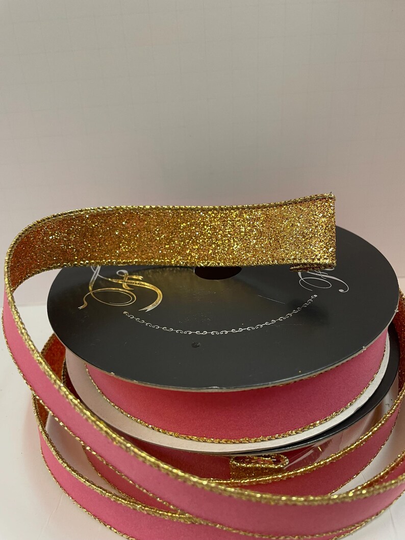 Farrisilk 1 Inch Velvet Ribbon -pink and Gold - Etsy