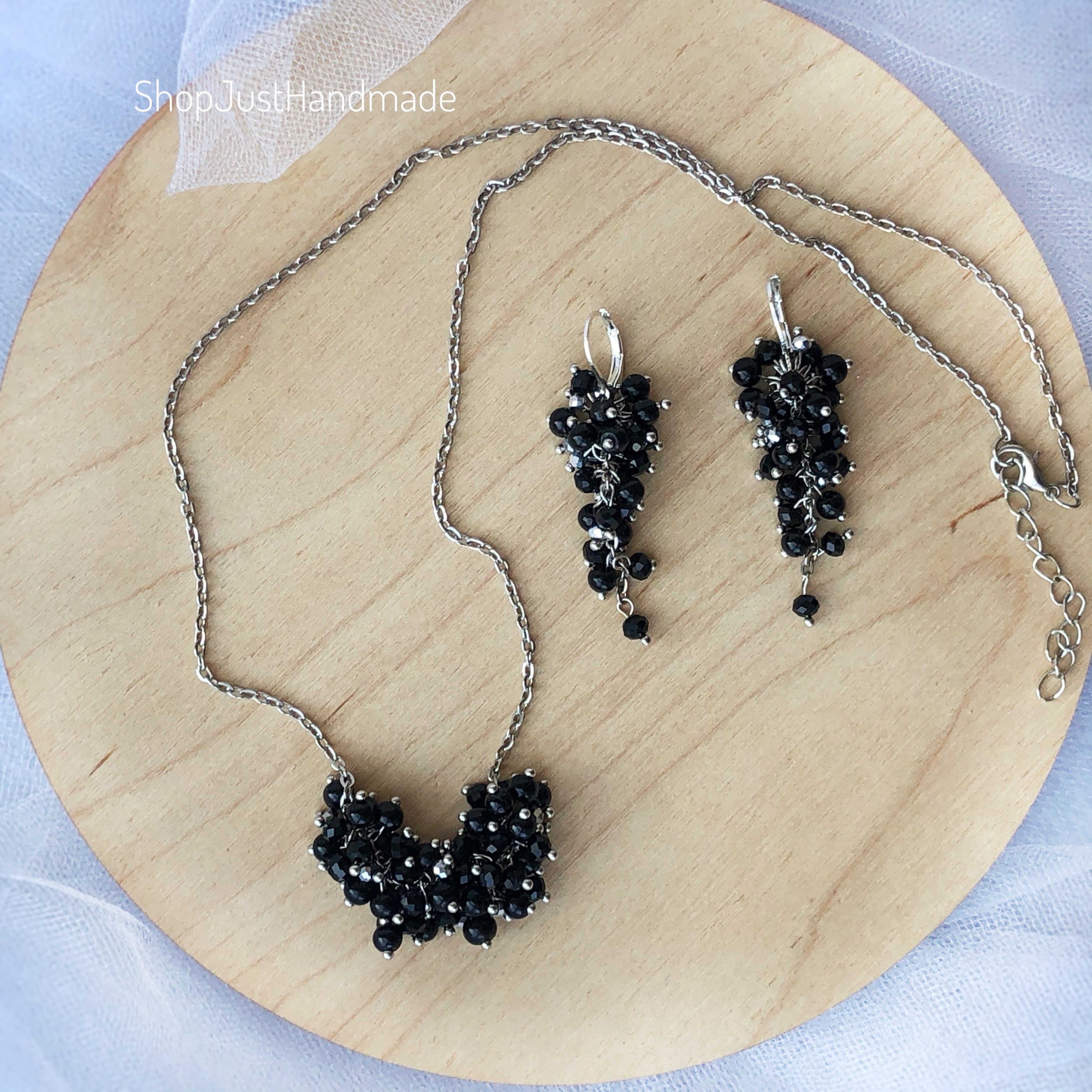 Black necklace and earrings set black casual necklace black Etsy