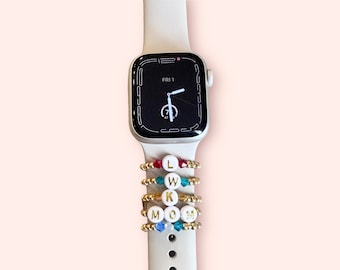 Mom Custom Apple Watch Band Birthstone Charm Ring Watchband Ring Initials Watch Charm Watch Ring Birthstone Gift Mother's Day