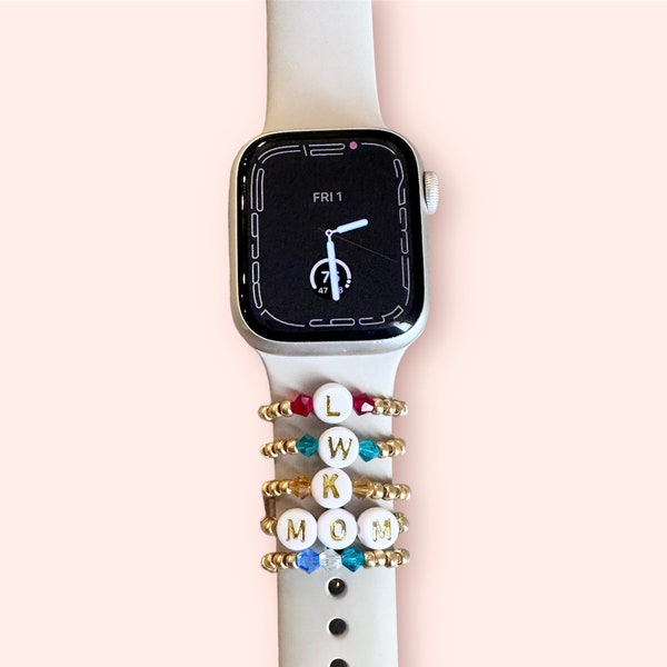 Mom Custom Apple Watch Band Birthstone Charm Ring Watchband Ring Initials Watch Charm Watch Ring Birthstone Gift Mother's Day