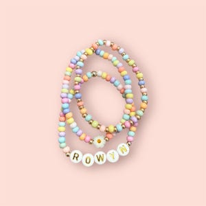 Custom Name Girls Bracelet Boho Daisy Bracelet for Toddler and Girls Candy Pastel Bracelet