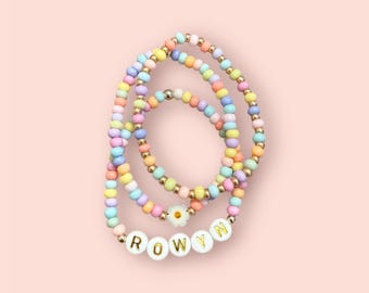 Custom Name Girls Bracelet Boho Daisy Bracelet for Toddler and Girls Candy Pastel Bracelet