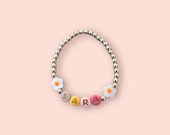 Custom Name Girls Bracelet Boho Daisy Bracelet for Toddler and Girls