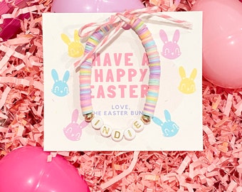 Easter Basket Bracelet with Personalized Custom Name Bracelet Easter Bunny Gift Easter Stuffer Basket Stuffer Easter Ideas Easter Gifts Kids