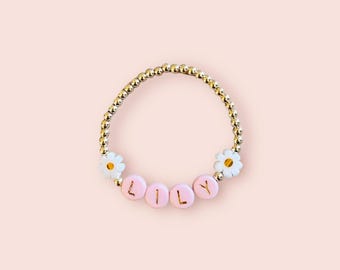 Custom Name Girls Bracelet Boho Daisy Bracelet for Toddler and Girls