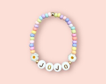 Custom Name Girls Bracelet Boho Daisy Bracelet for Toddler and Girls Candy Pastel Bracelet