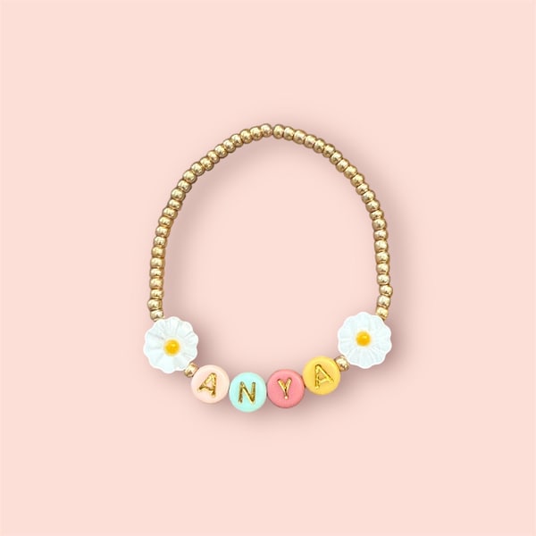 Custom Name Girls Bracelet Boho Daisy Bracelet for Toddler and Girls