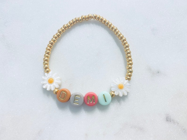 Custom Name Girls Bracelet Boho Daisy Bracelet for Toddler and Girls image 1