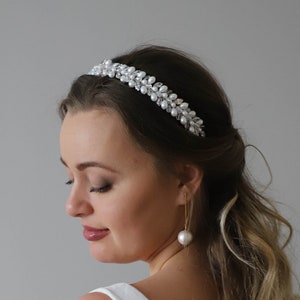 Bridal Pearl Headband: Crystal & Zircon Wedding Tiara