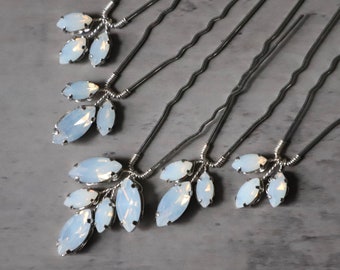 Opal Crystal Hair Pins - Bridal Headpiece Set of 5