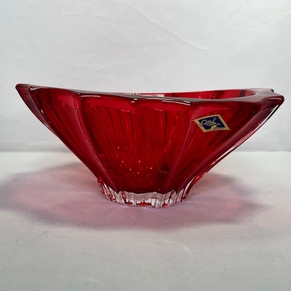 Bowl Vase, Crystal Bowl, Dessert Bowl, Fruits Bowl, Red Bowl 8", Table Decor, Home Decor, Bohemia Crystal