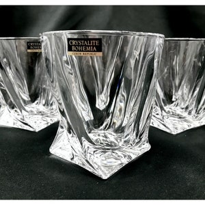 Bohemia Crystal Whiskey Glasses Set of 6, Vodka Water Tumblers 11oz, Table Decor