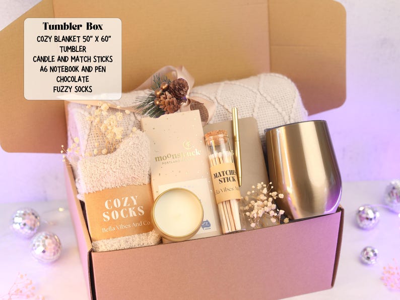 Regalo de cumpleaños para ella. Regalo de estilo acogedor. Paquete de cuidados para mujer. Regalos de decoración navideña. Cozy Box