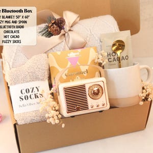 Birthday Gifts with blanket care package for woman and man Personalized Gift White Bluetooth Box